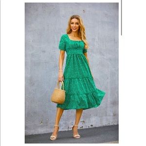Square Neck Short Sleeved Midi Dress